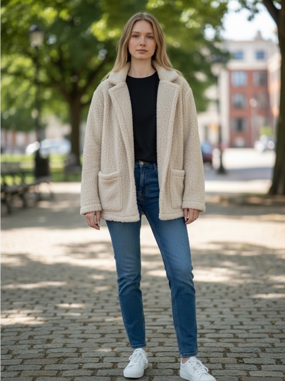 Zella Cream Teddy Jacket with Patch Pockets